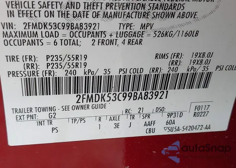 2009 Ford Flex Limited z USA, uszkodzony, nr VIN 2FMDK53C99BA83921